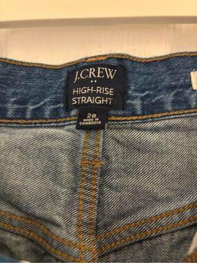 J. Crew High-Rise Straight Jeans in Light Blue with Gold Stitching